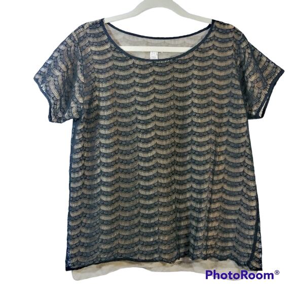 J Crew Lace Overlay Short Sleeve Top Size Small - Picture 1 of 6